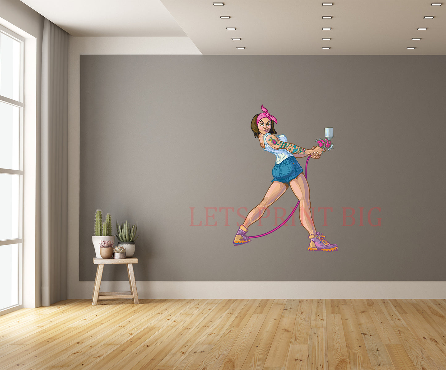 Pinup Girl with Spray Gun Wall Art Decal
