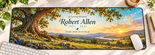 Roots of Love Oak Tree memorial desk mat — overhead workspace mockup