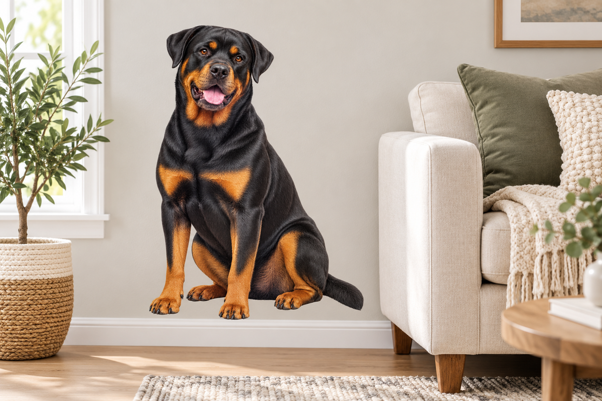 Rottweiler contour cut dog decal living room wall mockup
