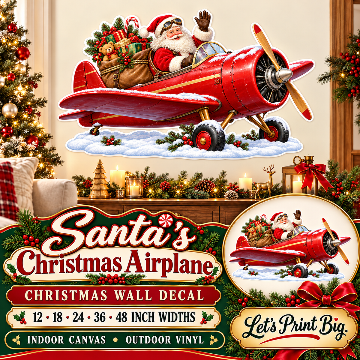 Santa's Christmas Airplane summary – 12 to 48 inch widths