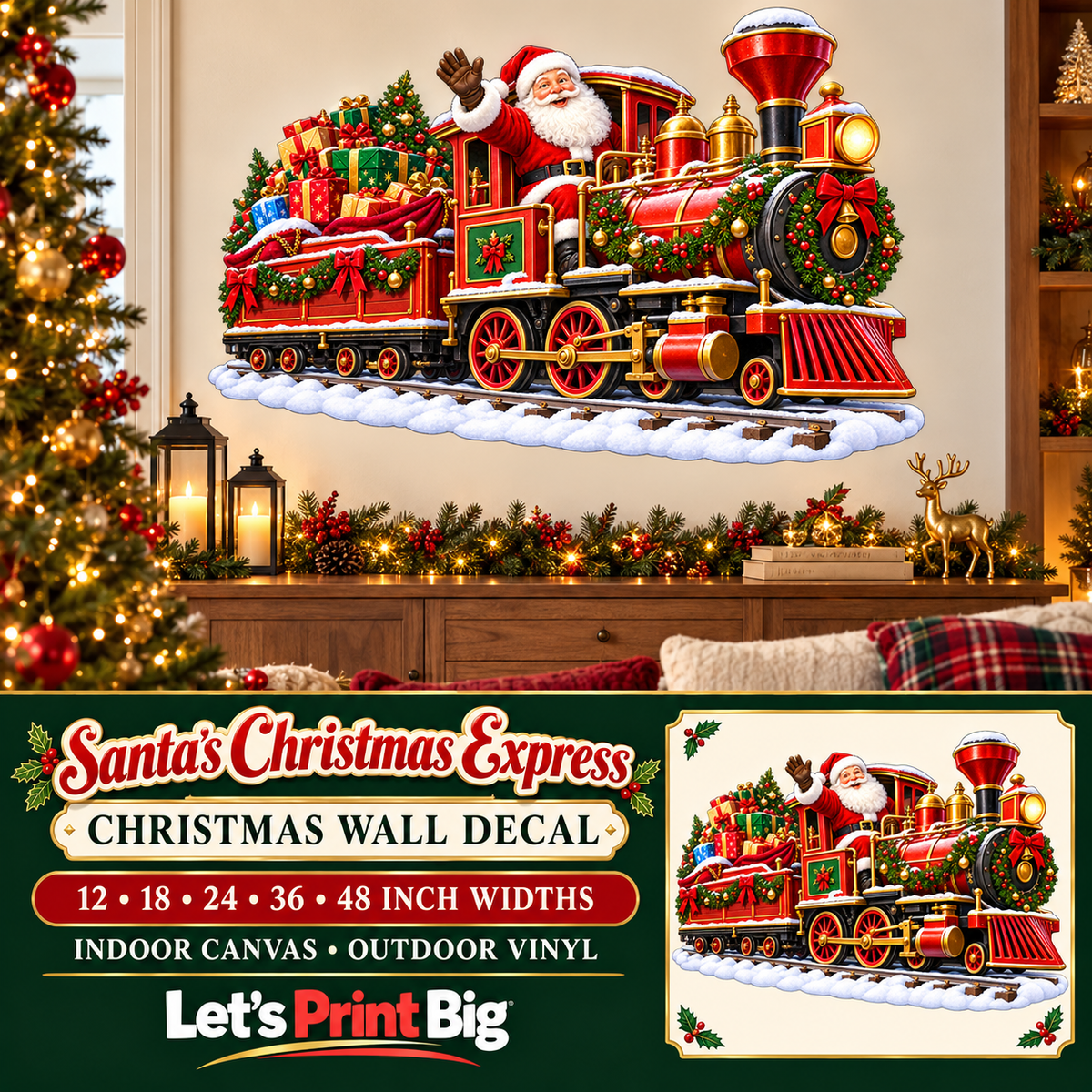 Santa's Christmas Express Christmas wall decal summary – 12 to 48 inch widths