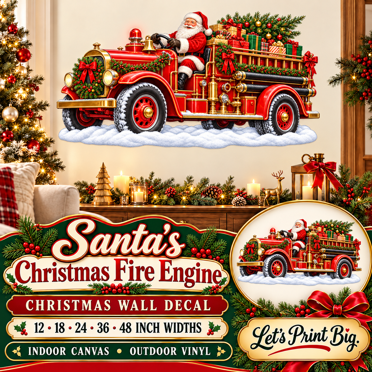 Santa's Christmas Fire Engine summary – 12 to 48 inch widths