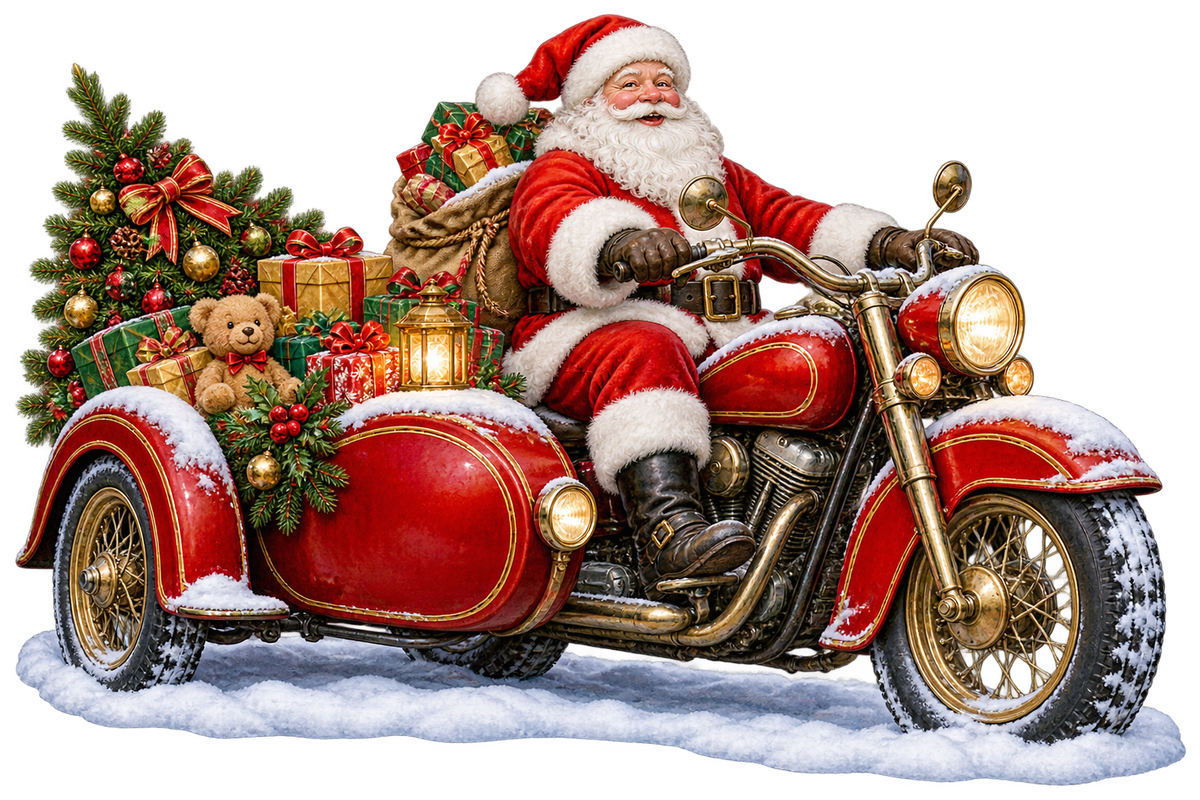 Santa's Christmas Motorcycle standalone decal only