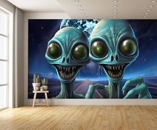 Scary Alien Wall Mural Sharp Teeth Taking Selfies Wallpaper extra room