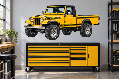 1982 Jeep Scrambler CJ-8 Golden Yellow & Black garage mockup