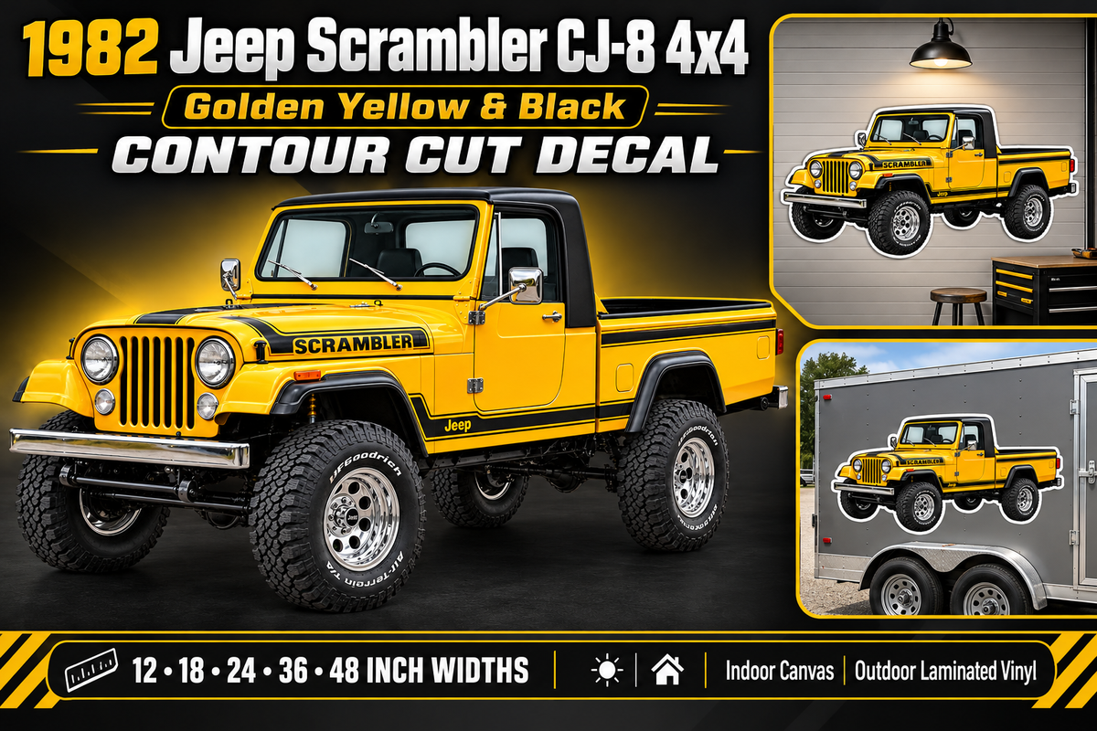 1982 Jeep Scrambler CJ-8 Golden Yellow & Black decal showcase