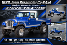 1983 Jeep Scrambler CJ-8 Royal Blue & Silver decal showcase