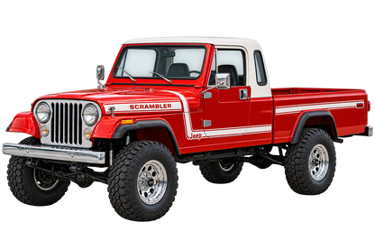 1981 Jeep Scrambler CJ-8 Bright Red & White 4x4 transparent contour cut decal artwork