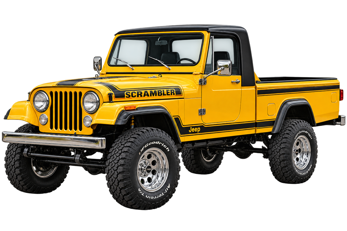 1982 Jeep Scrambler CJ-8 Golden Yellow & Black 4x4 transparent contour cut decal artwork