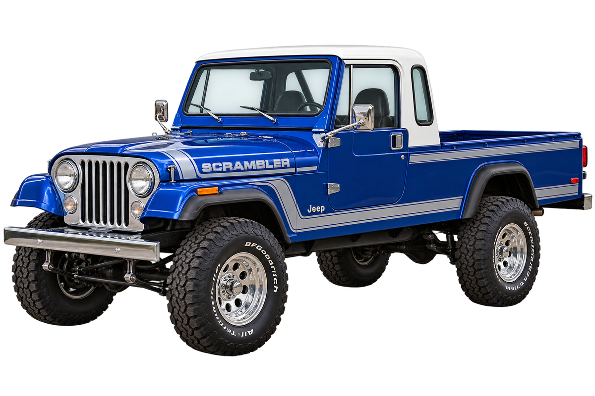 1983 Jeep Scrambler CJ-8 Royal Blue & Silver 4x4 transparent contour cut decal artwork