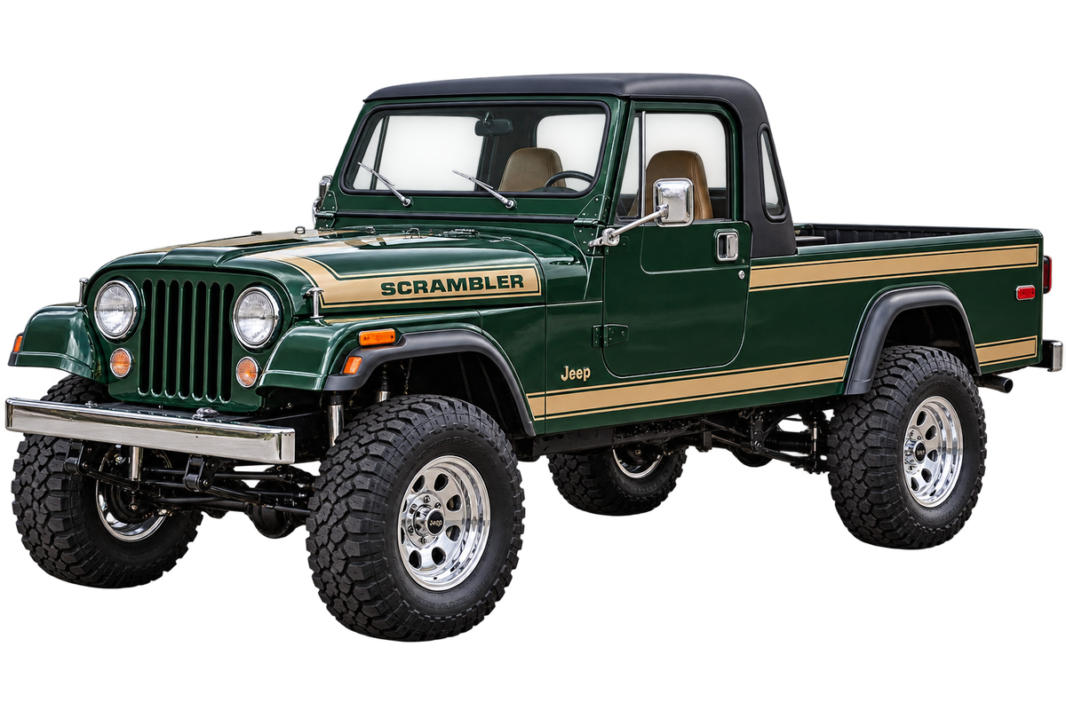 1984 Jeep Scrambler CJ-8 Forest Green & Tan 4x4 transparent contour cut decal artwork