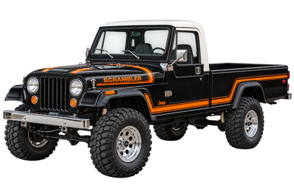 1985 Jeep Scrambler CJ-8 Jet Black & Orange 4x4 transparent contour cut decal artwork