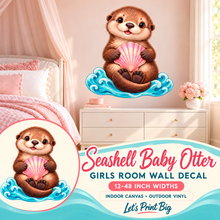 Seashell Baby Otter – Girls Room Wall Decal summary and bedroom mockup – 12 to 48 inch widths