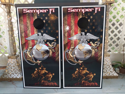 US Marines Cornhole Skin Semper Fi Cornhole Board Decals customer photo