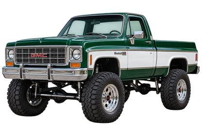 1976 GMC K1500 Sierra Grande Emerald Green & White 4x4 transparent contour cut decal artwork