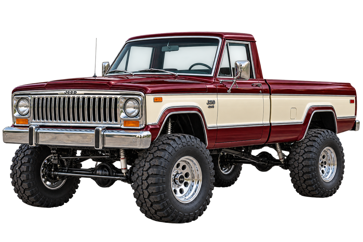 1976 Jeep J20 Deep Maroon & Ivory 4x4 transparent contour cut decal artwork