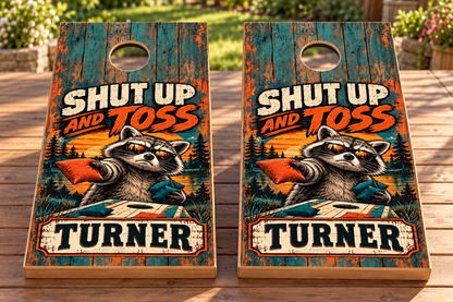 Shut Up and Toss — matching board mockup 2; boards not included