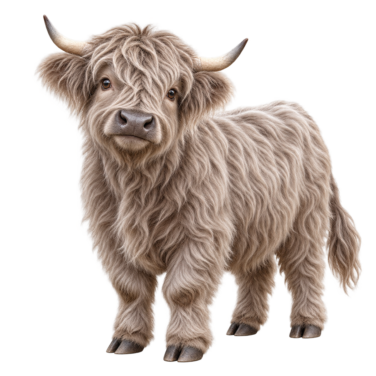 Silver Dun miniature Highland cow contour cut decal artwork