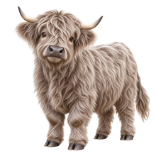 Silver Dun miniature Highland cow contour cut decal artwork