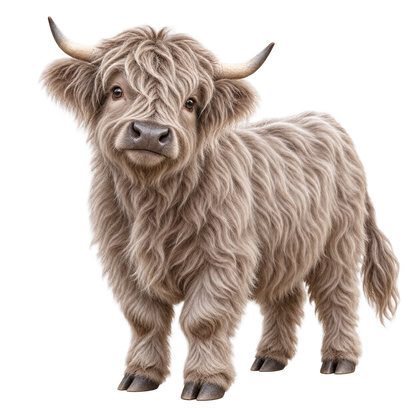 Silver Dun miniature Highland cow contour cut decal artwork
