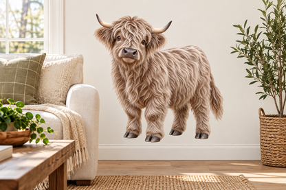 Silver Dun miniature Highland cow decal farmhouse wall mockup