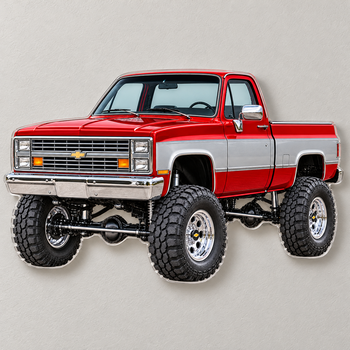 Candy Red & Silver 1987 Chevrolet Silverado contour-cut acrylic wall sign with hidden standoffs