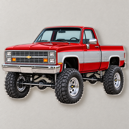 Candy Red & Silver 1987 Chevrolet Silverado contour-cut acrylic wall sign with hidden standoffs