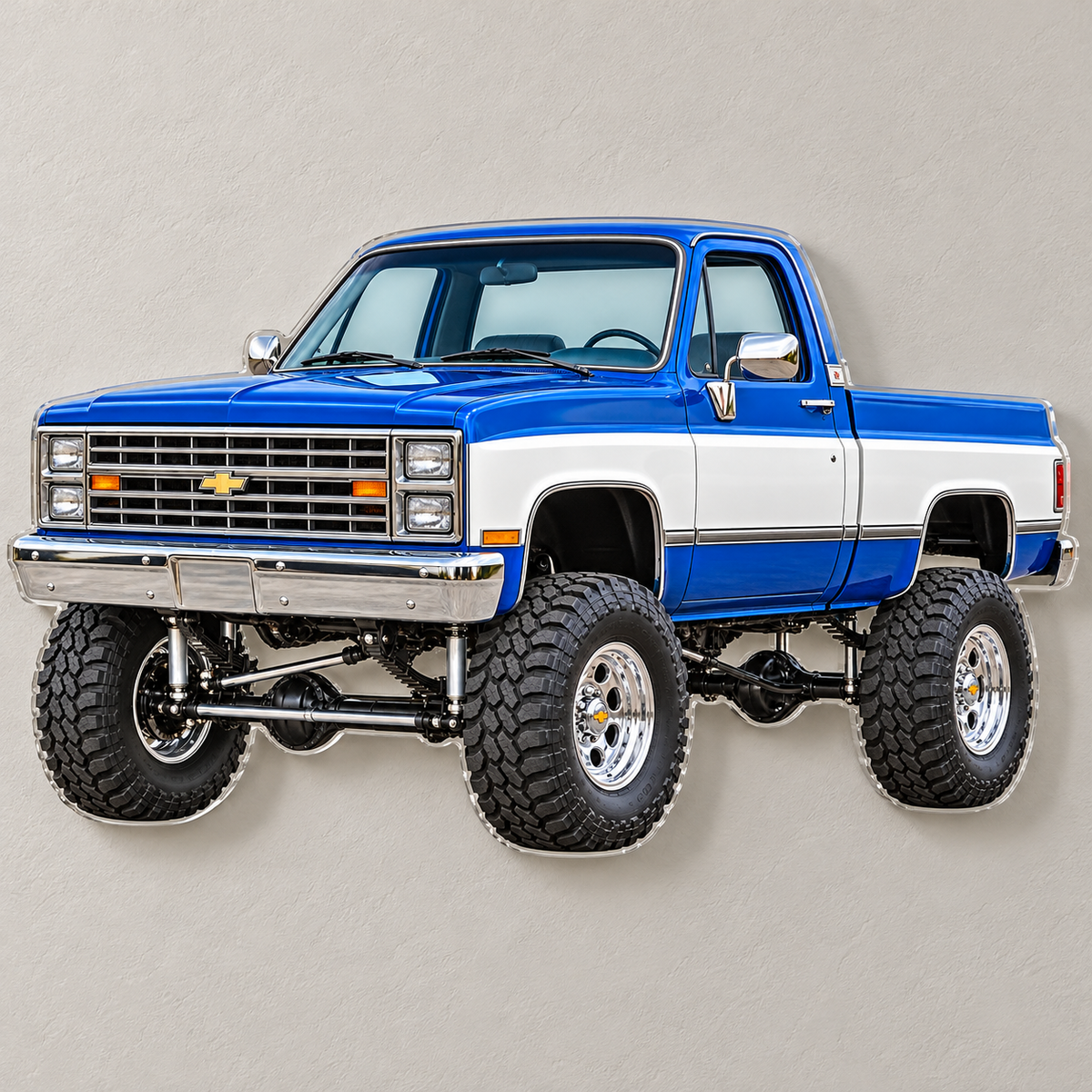 Cobalt Blue & White 1987 Chevrolet Silverado contour-cut acrylic wall sign with hidden standoffs