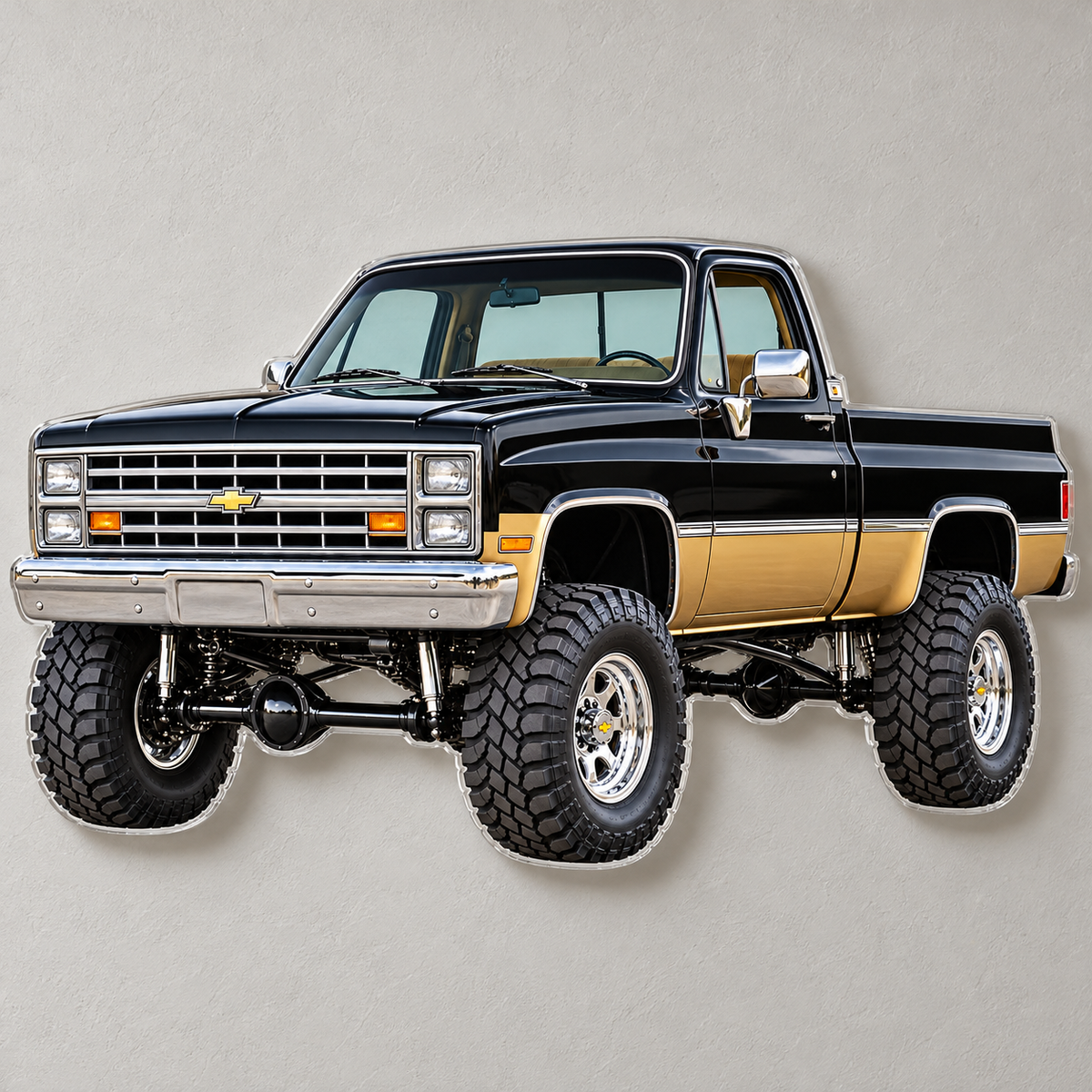 Jet Black & Gold 1987 Chevrolet Silverado contour-cut acrylic wall sign with hidden standoffs