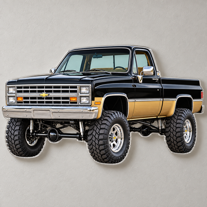 Jet Black & Gold 1987 Chevrolet Silverado contour-cut acrylic wall sign with hidden standoffs