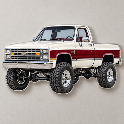 Pearl White & Burgundy 1987 Chevrolet Silverado contour-cut acrylic wall sign with hidden standoffs