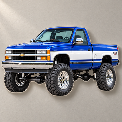 Cobalt Blue & White 1996 Silverado contour-cut acrylic wall sign mounted with hidden standoffs