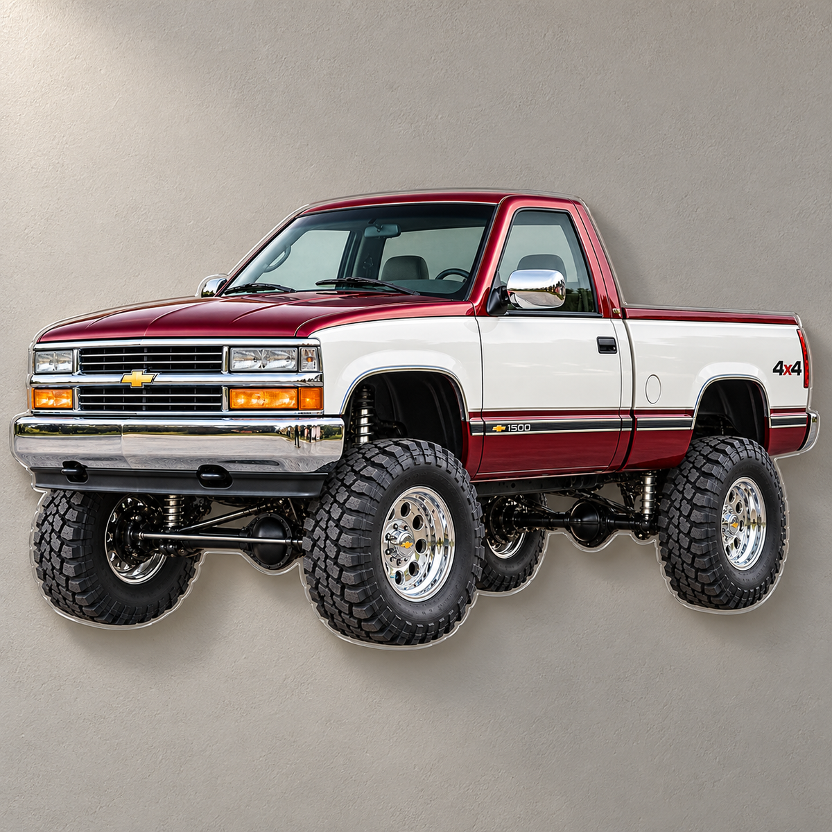 Pearl White & Burgundy 1996 Silverado acrylic wall sign