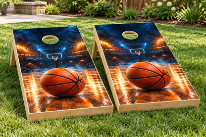 Slam Dunk Basketball installed cornhole board mockup; boards not included