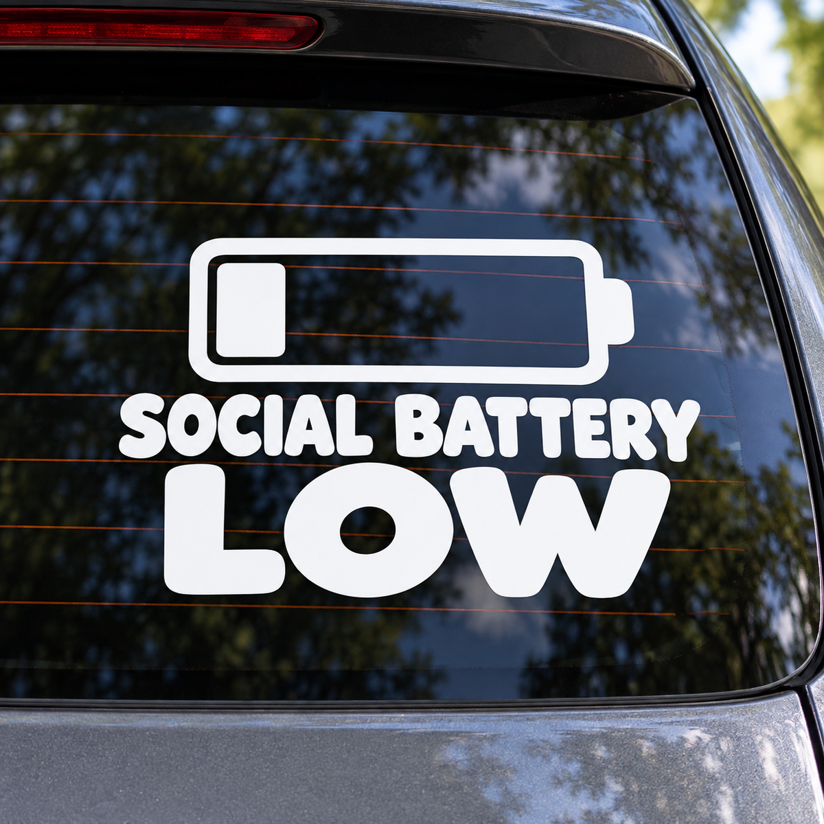 Social Battery Low contour cut window decal shown in white