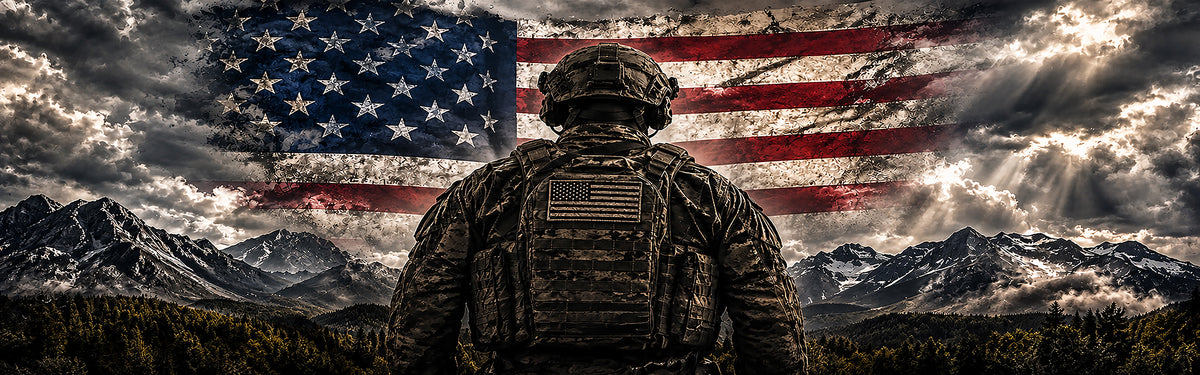 Military Themed Soldier Flag Mountains Rear See Through Window Graphic