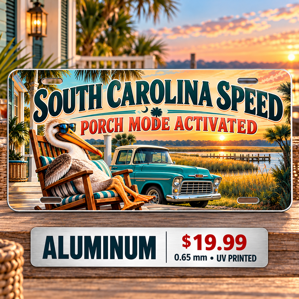 South Carolina Porch Mode funny license plate — 0.65 mm UV printed aluminum
