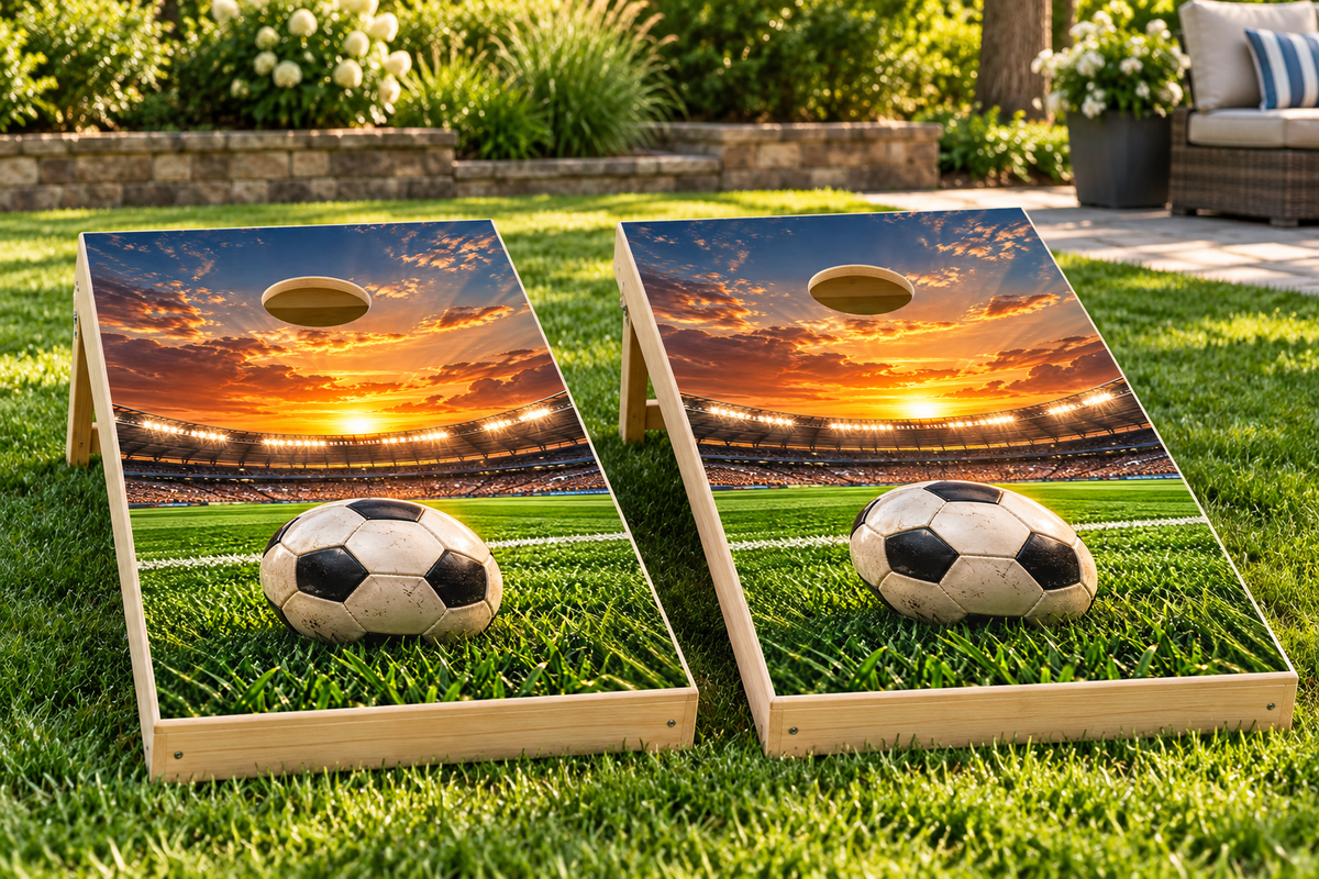 Stadium Soccer installed cornhole board mockup; boards not included