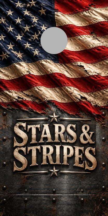 Stars and Stripes Steel Cornhole Board Wraps proof with regulation gray hole-position marker