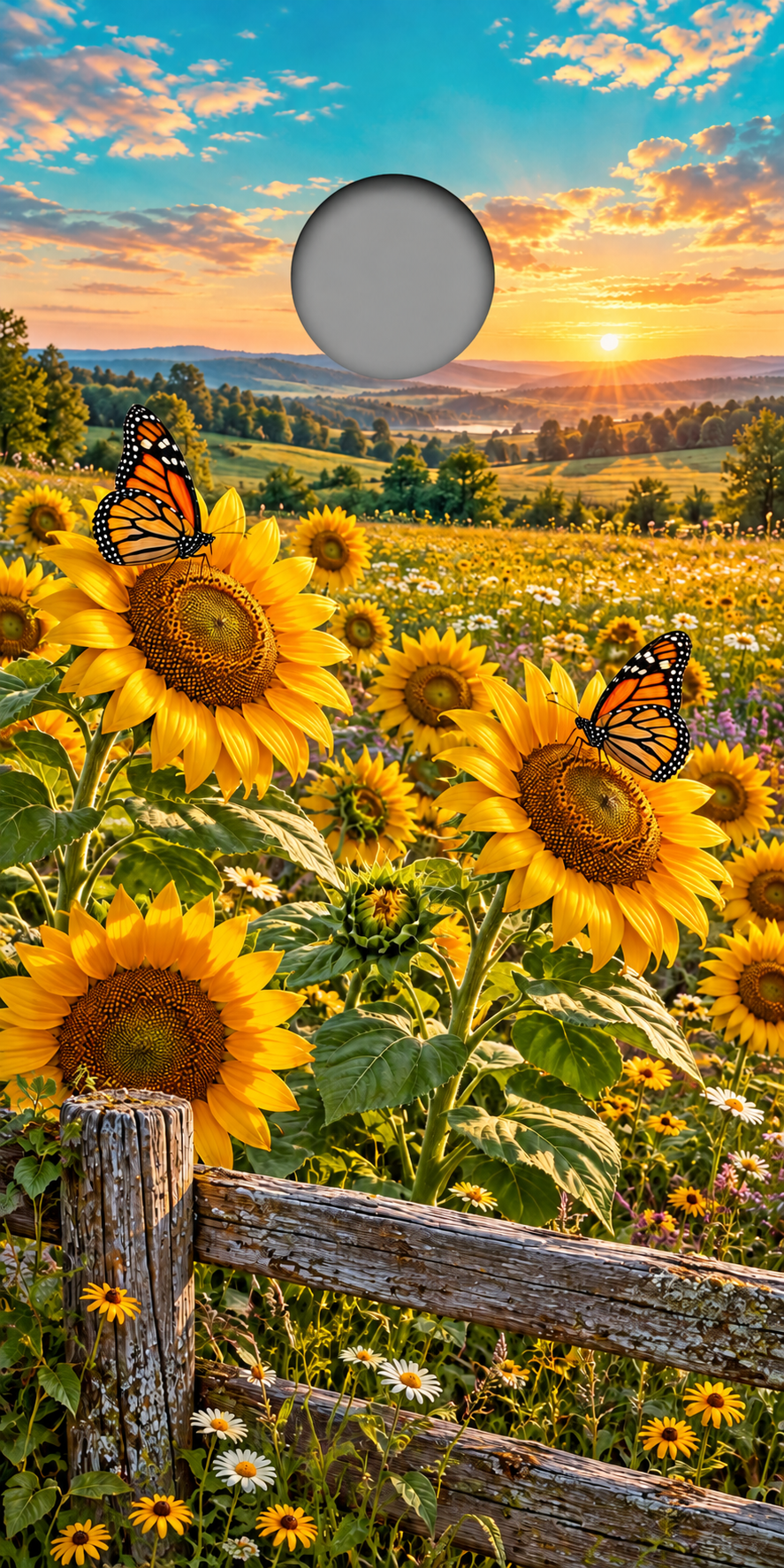 Sunflower Butterfly Meadow cornhole wrap proof showing hole position
