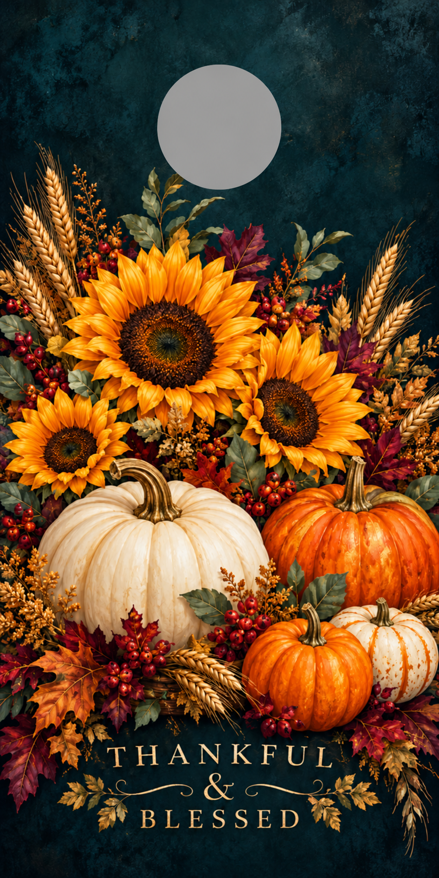 Thankful and Blessed Sunflower Harvest Cornhole Board Wraps with gray hole placement preview