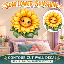 Sunflower Sunshine – Girls Room Wall Decal summary and bedroom mockup – 12 to 48 inch widths