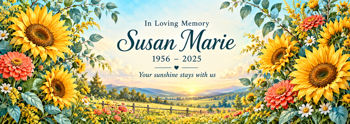 Sunflower Sunshine Remembrance personalized memorial desk mat — sample name and dates