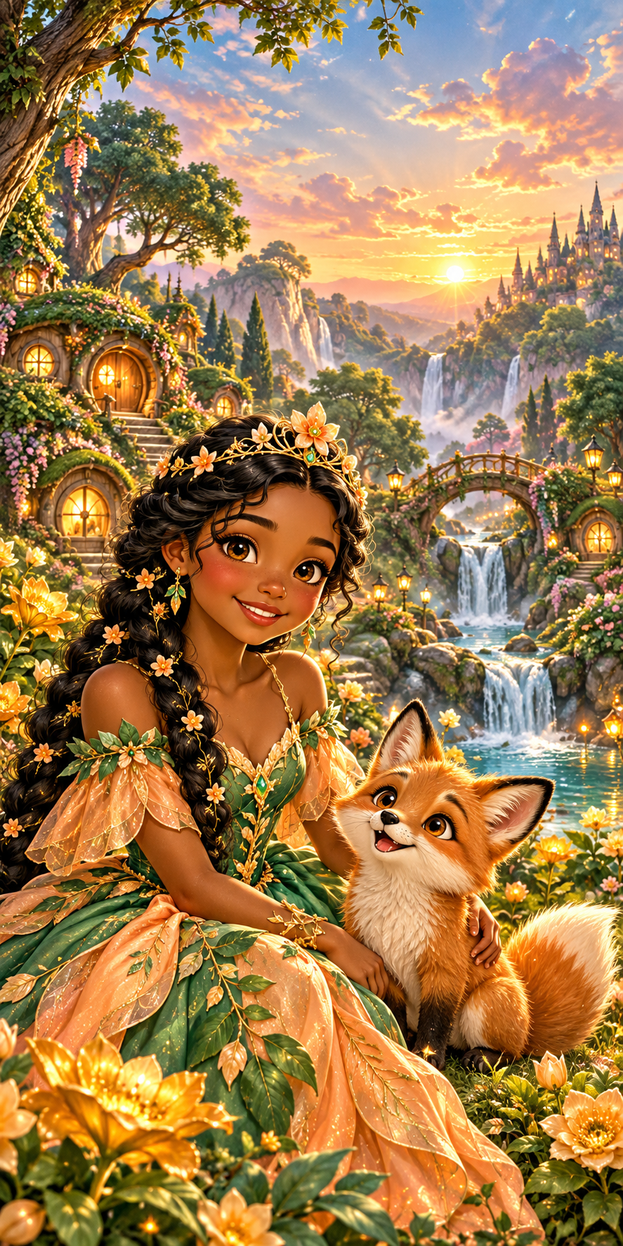Sunpetal Princess and Fox original cornhole wrap artwork without a hole