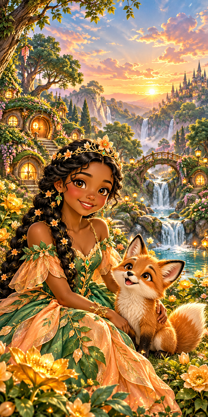 Sunpetal Princess and Fox original cornhole wrap artwork without a hole