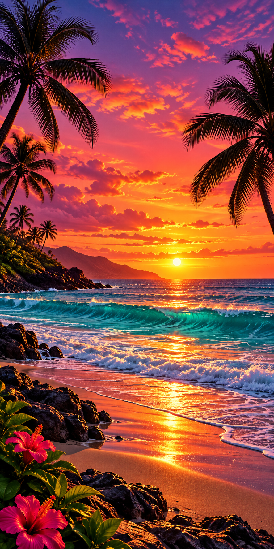 Sunset Palm Paradise hole-free print artwork