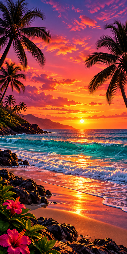 Sunset Palm Paradise hole-free print artwork