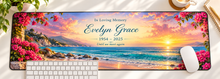 Sunset Shore of Memories personalized memorial desk mat — overhead workspace mockup
