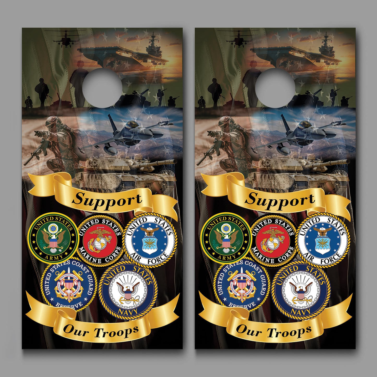 Support Our Troops Multi Branch Cornhole Board Decal Wraps