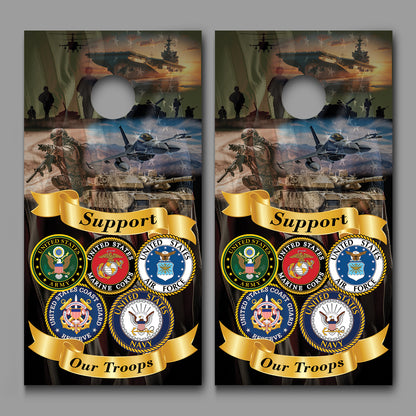 Support Our Troops Multi Branch Cornhole Board Decal Wraps